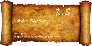 Káhán Sándor névjegykártya